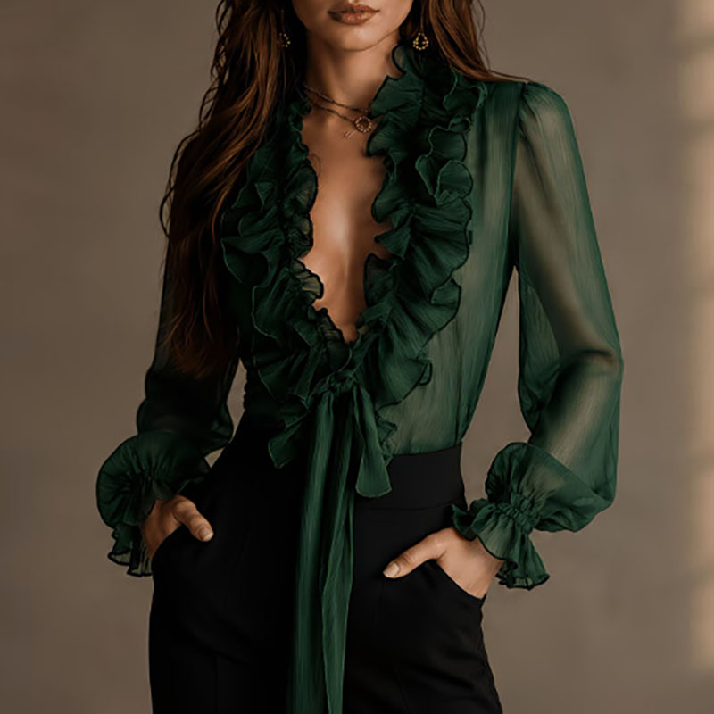 Elegant Women Solid Sheer Shir - Women'S Formal Wear Blouse review and price