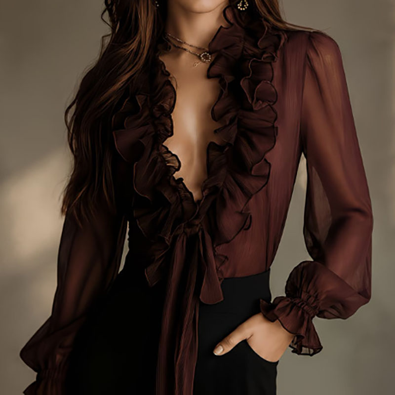 Elegant Women Solid Sheer Shir - Women'S Formal Wear Blouse review and price