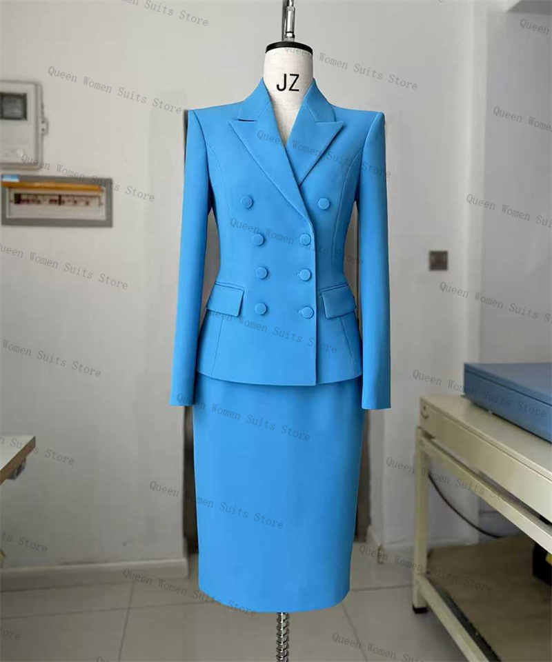 Sky Blue Women Suit Skirt Set  - Women'S Formal Wear Wedding Guest review and price