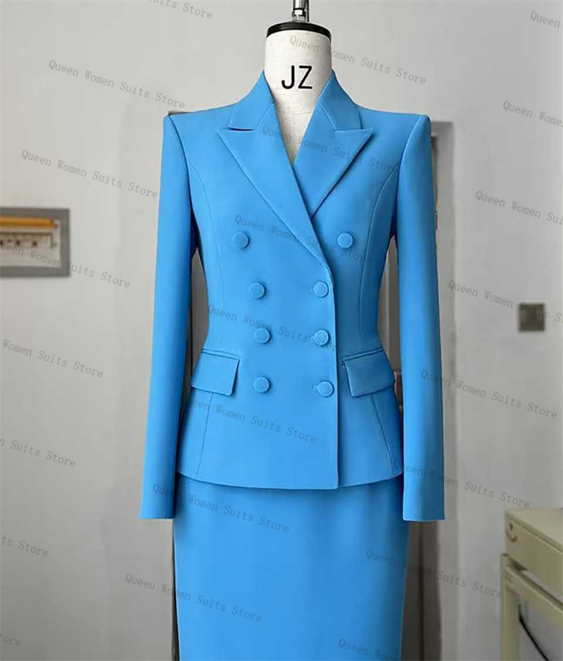 Sky Blue Women Suit Skirt Set  - Women'S Formal Wear Wedding Guest review and price
