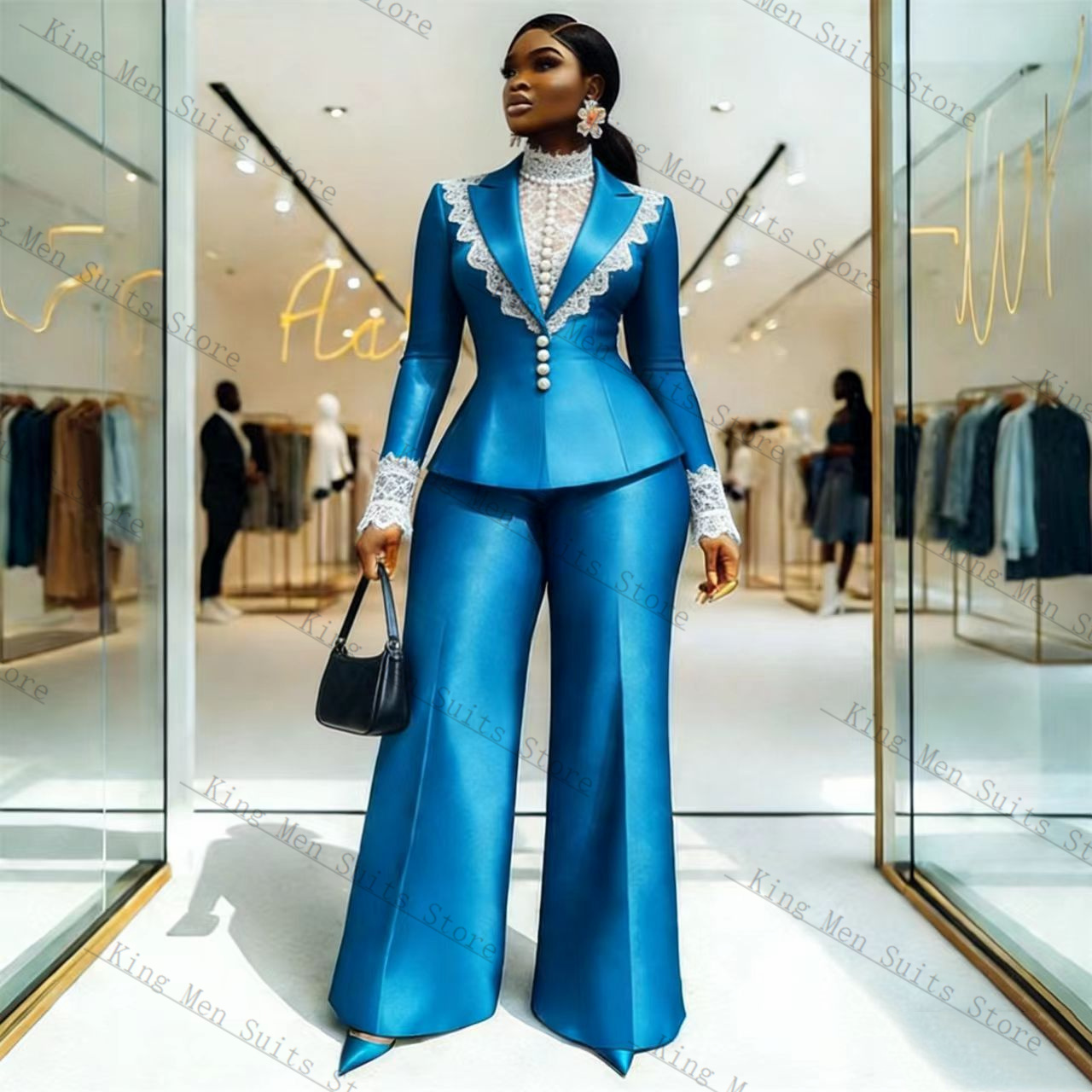 Blue Satin Lace Women Suit Set - Women Formal Wear Coat review and price