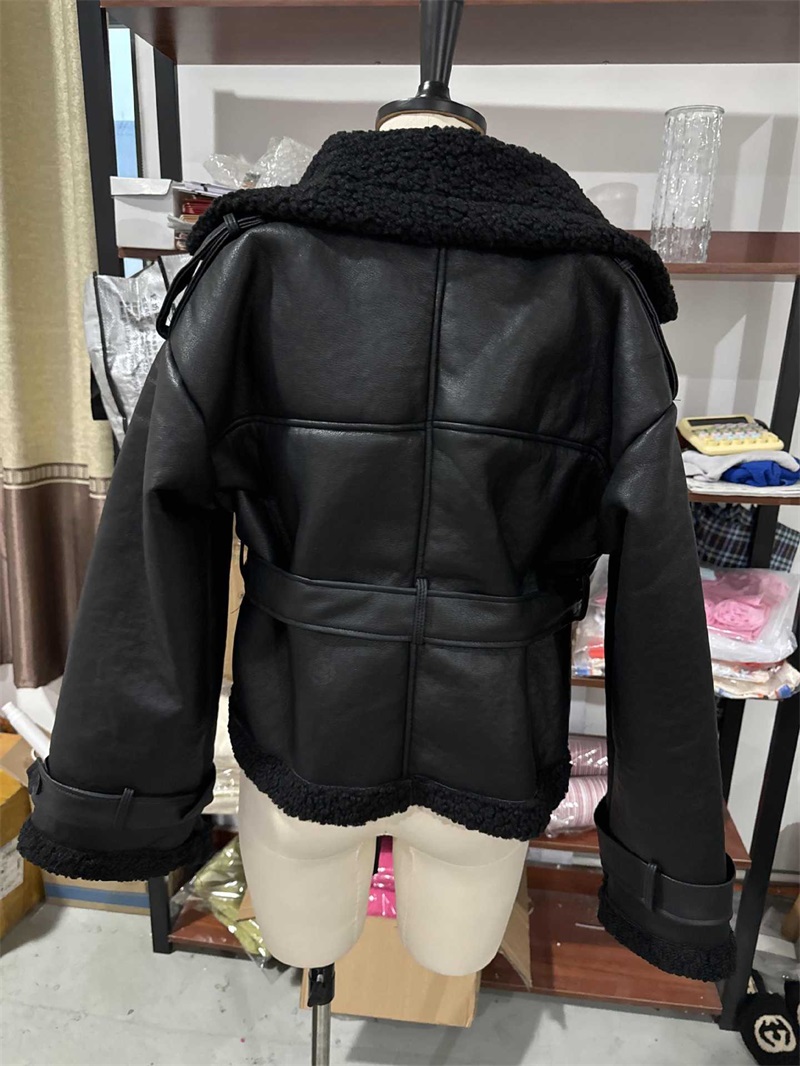 PU Leather Fur Black Women Jac - Women Formal Wear Coat review and price
