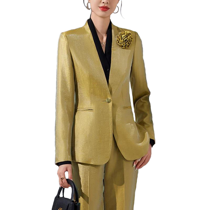 Women Blazer Pants Sets Gold A - Women Formal Wear With Blazer review and price