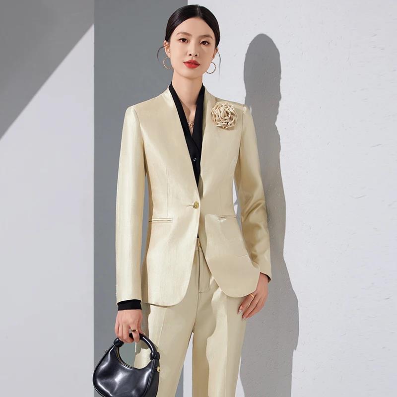 Women Blazer Pants Sets Gold A - Women Formal Wear With Blazer review and price