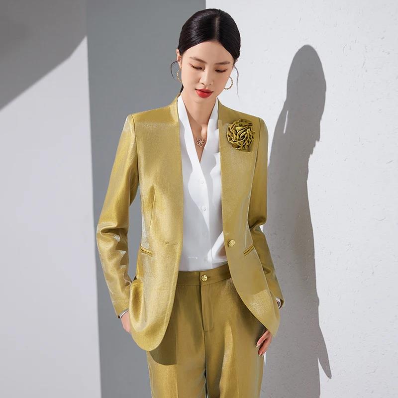 Women Blazer Pants Sets Gold A - Women Formal Wear With Blazer review and price